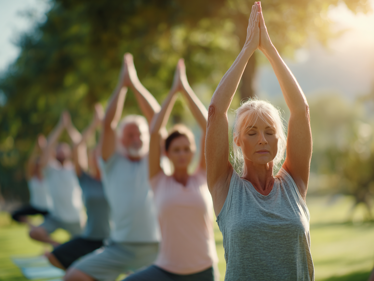 Žena praktizujúca jógu v prírode